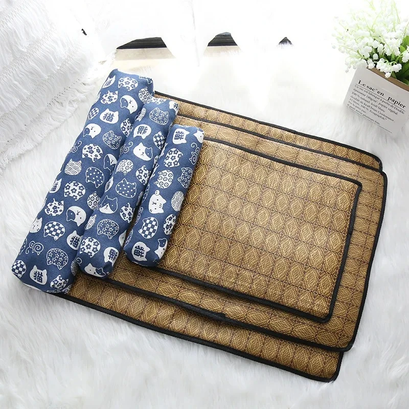 Cat Natural Cooling Mat Summer Pet Self Cooling Pad Cat Bed Mat for Dogs Indoor Rattan Weave (1PC) 1005012446337864