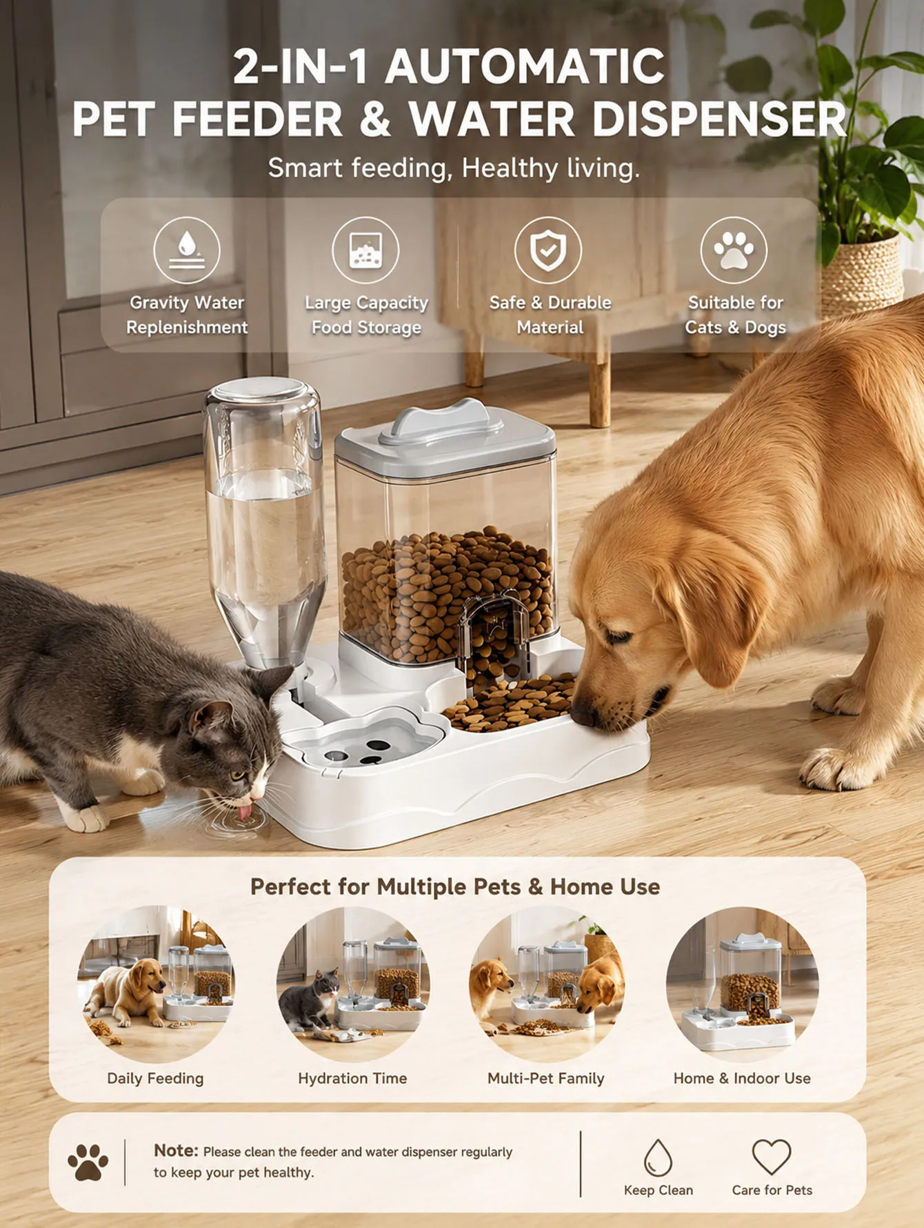 Automatic Cat and Dog Water Dispenser Integrated Food Bowl, Large Capacity, Battery Free 1005012447371382