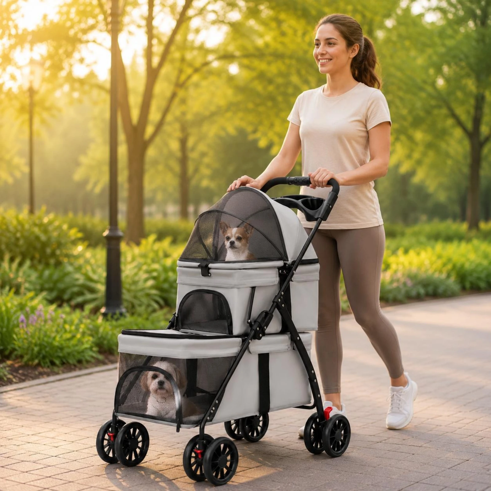 Double-Deck Pet Stroller Lightweight Small Dog Feline Stroller Pet Transport Lockable Wheels 1005012448700007