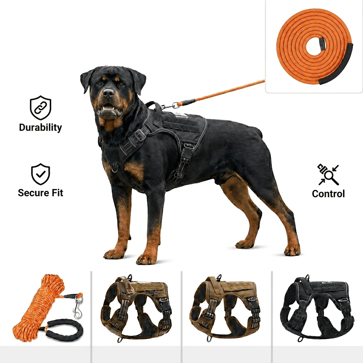 Premium Tactical Dog Harness 16.4ft Leash for Large Dogs Heavy Duty Military Style Reinforced 1005012449363622