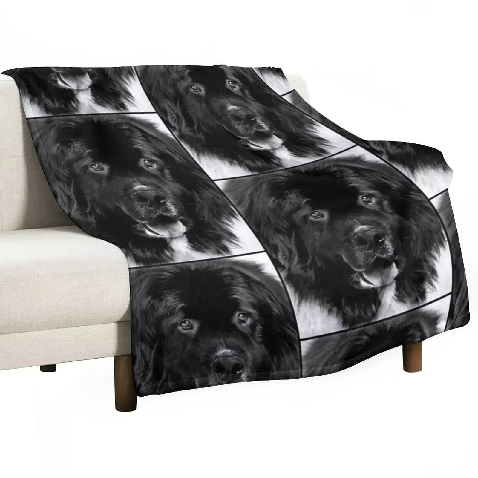 Newfoundland Dog Portrait in Black and White Throw Blanket Men's Soft Warm for Couch 1005012450595191