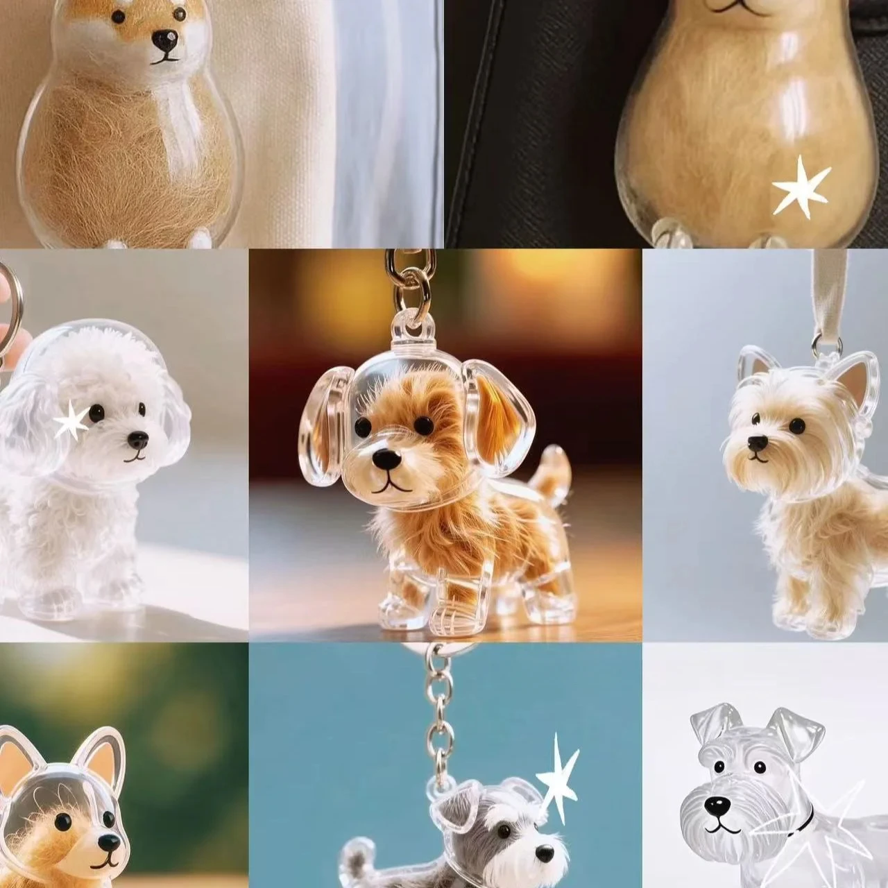 Dog Shape Dog Hair Storage Box Hair Grooming DIY Handmade Pet Hair Keychain Keyring Transparent 1005012451618654