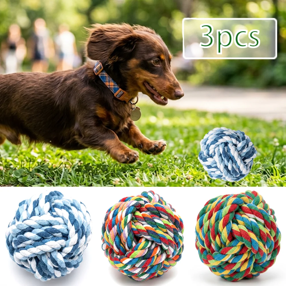 Dog Ball Toys Knotted Cotton Rope Chew Balls Non-Toxic Bite Resistant Teething Stress Relief (3 Pack) 1005012451652852