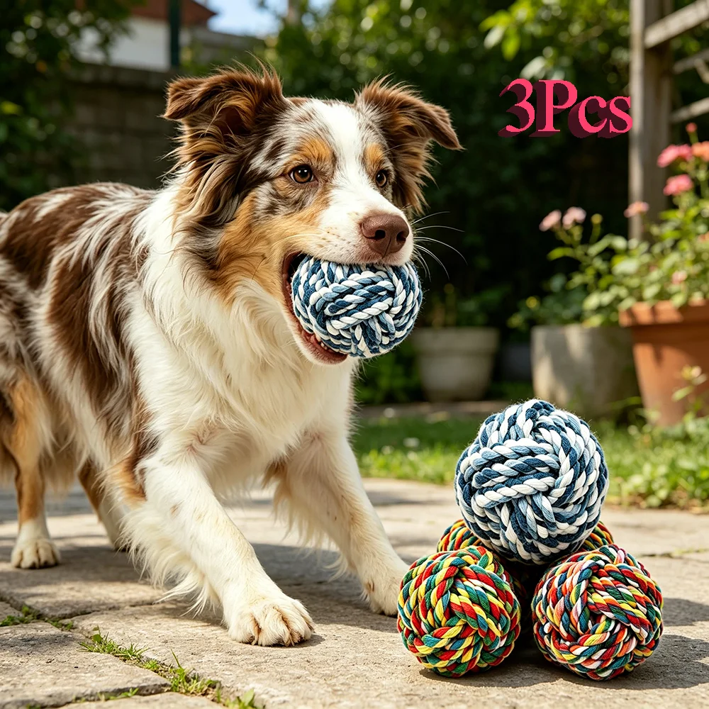 Dog Rope Ball Toys Colorful Knotted Cotton Chew Toy for Small Medium Dogs Teeth Cleaning (3 Pack) 1005012451814874