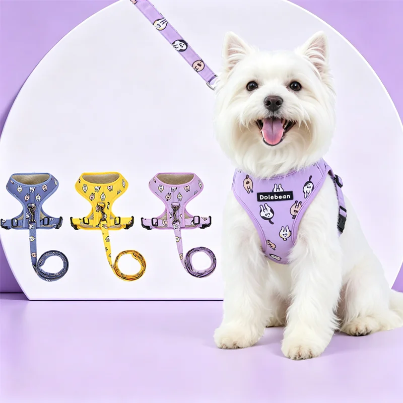 New Cute Printed Pet Dog Harness and Leash Set, Suitable for Puppies, Cats, and Small to Medium Pets 1005012452957677