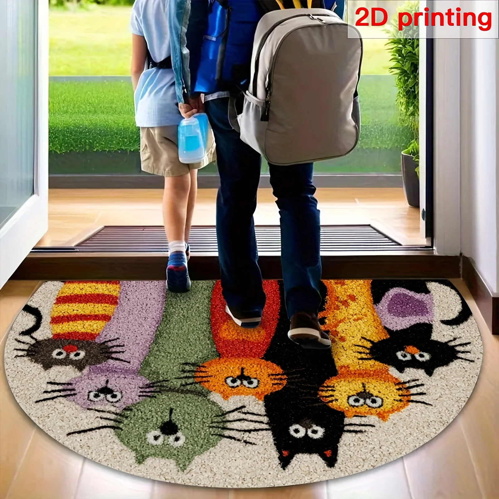 VIKAMA Color-Blocked Striped Cartoon Cat Door MATS, Outdoor Durable Floor MATS 1005012453163729