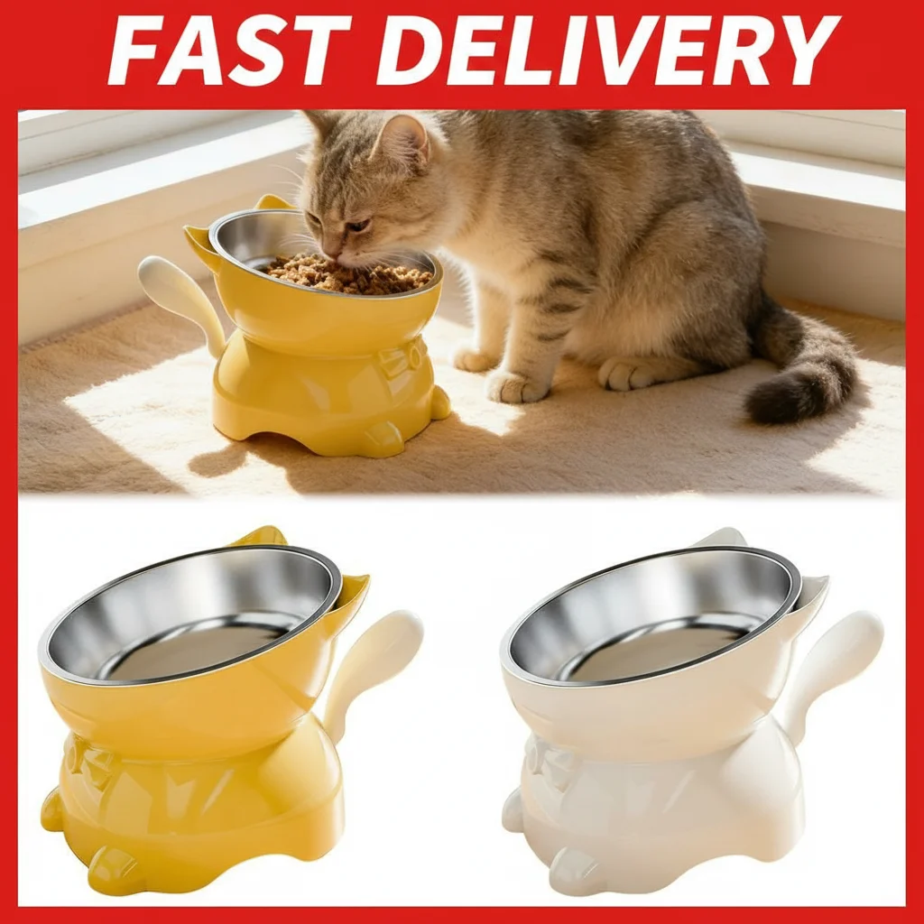 Stainless Steel Cat Bowl Anti-Spill Slanted Cat Food Food Water Dish for Cats Kitten Stainless (1PC) 1005012453218448