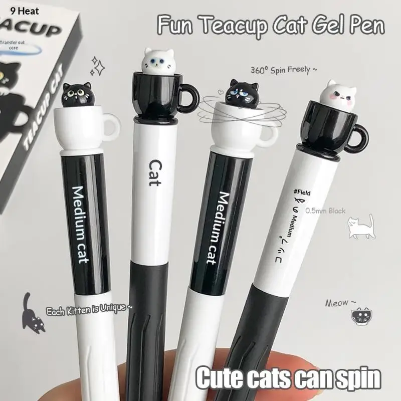 Cute Teacup Cat Gel Pens 0.5mm Fun Animal Quick Dry Pen Creative Rotating Cat Pocket Pen for School 1005012453282481
