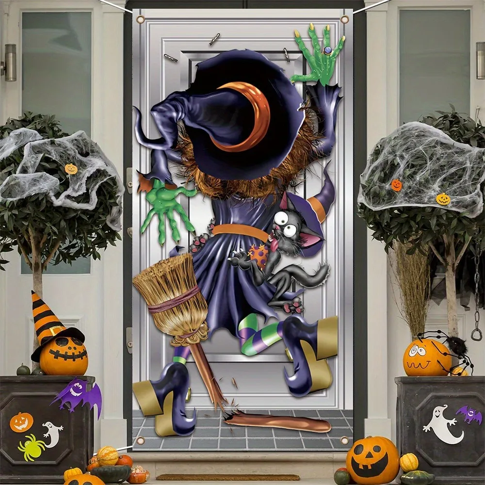 Funny Cartoon Crashing Witch Door Banner 1005012453460079