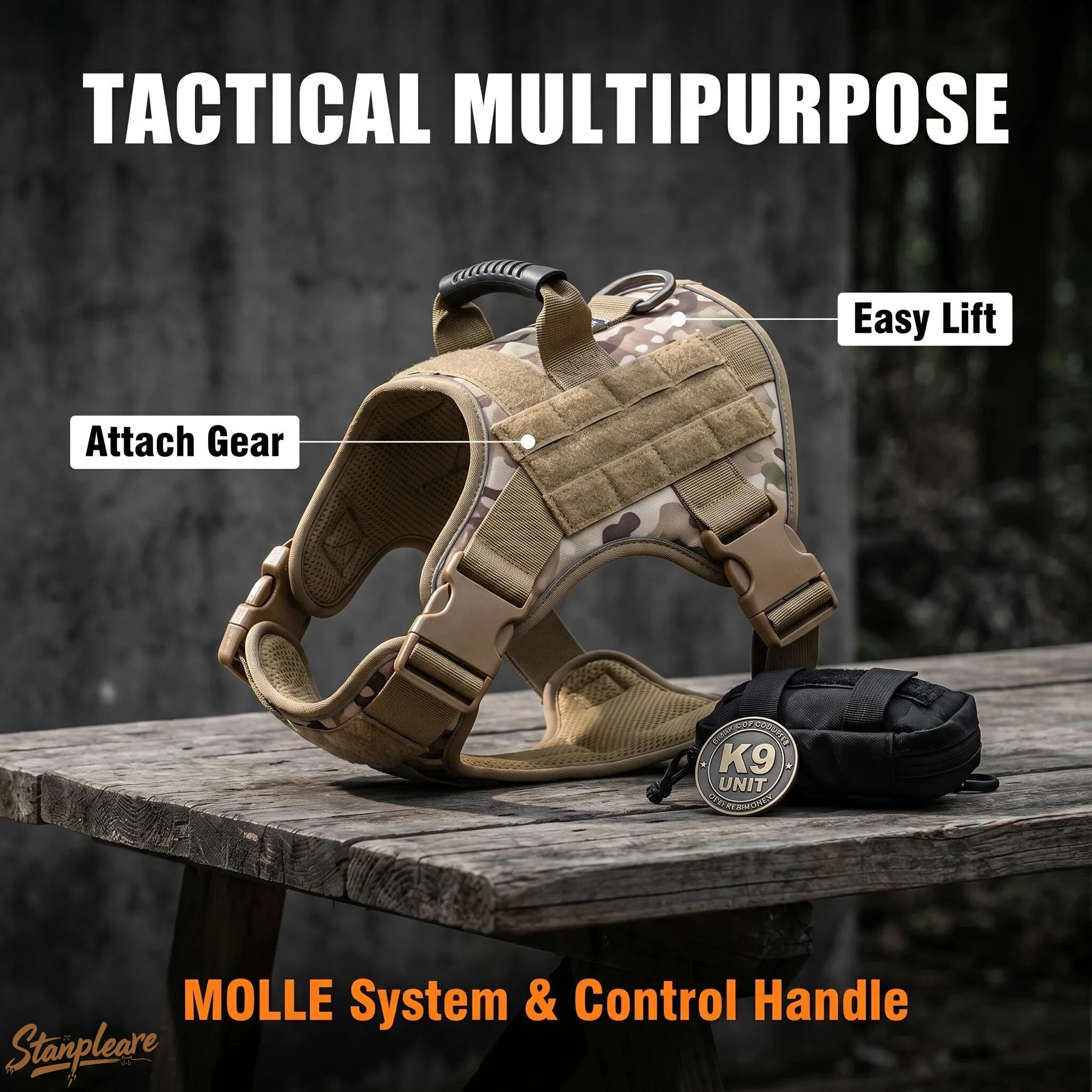 Adjustable Molle Dog Tactical Vest Harness Heavy Duty Nylon Training Walking Harness for Large 1005012454291532