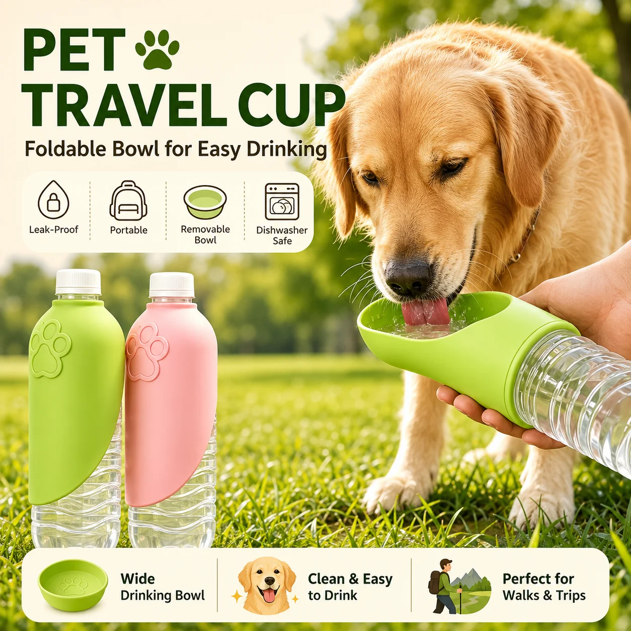 Portable Pet Travel Water Cup Leak Proof Foldable Dog Cat Water Bottle with Removable Bowl 1005012454512114