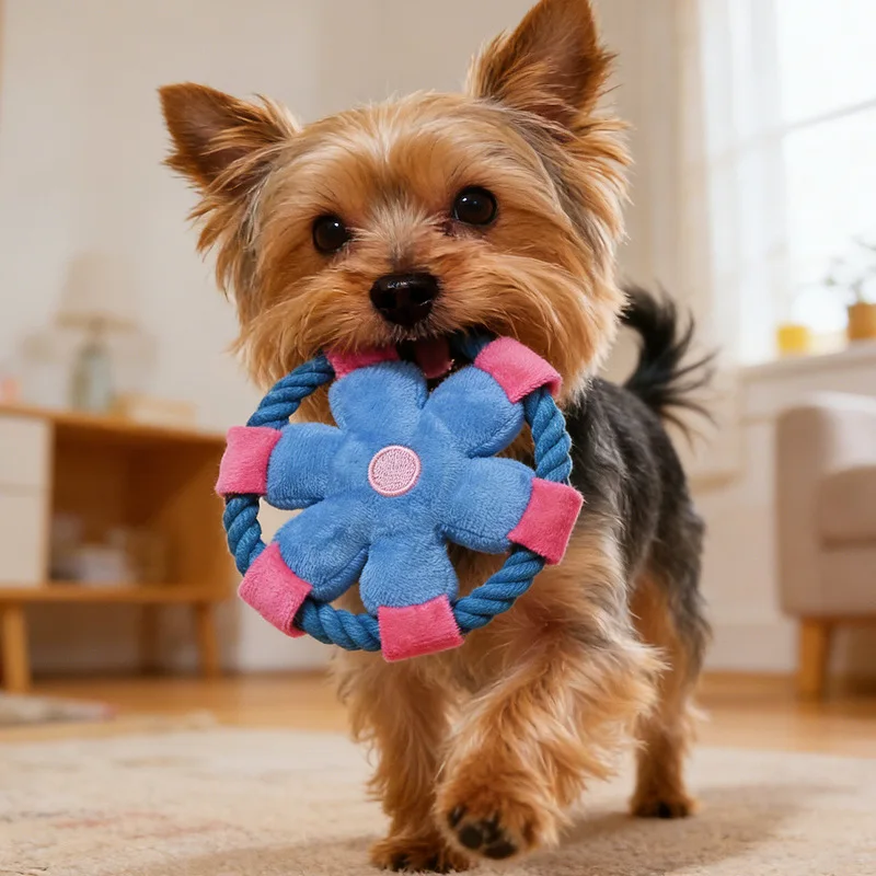 Cartoon Flower Cotton Rope Frisbee Dog Toy Bite Resistant Squeaky Molar Interactive Pet Toy for All 1005012455513808