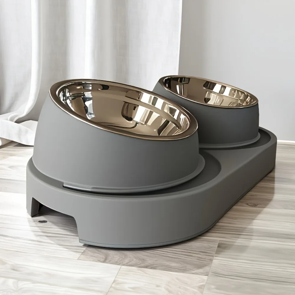 Heavy-Duty Modern Elevated Dual Pet Food and Water Bowls • Detachable and Easy to Clean 1005012457645044