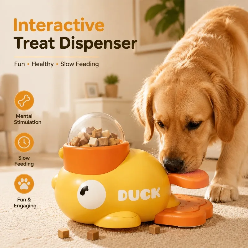 Dog 2-In-1 Interactive Toy Pet Automatic Food Treat Dispenser Cartoon Duck Design Slow Snack Feeder 1005012460360700