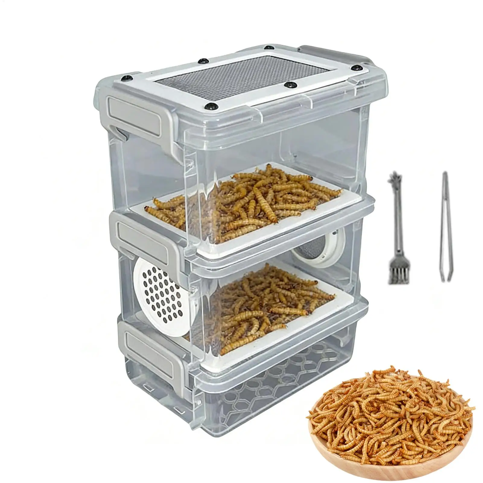Mealworm Breeding Kit 3-Layer Silkworm Feeder Bin Corn Worm Breeder Box for Pet Parents Animal 1005012462457519