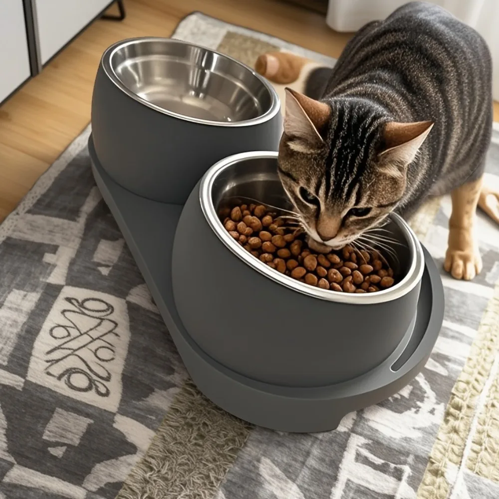 Heavy-Duty Modern Elevated Dual Pet Food and Water Bowls • Detachable and Easy to Clean 1005012463508690