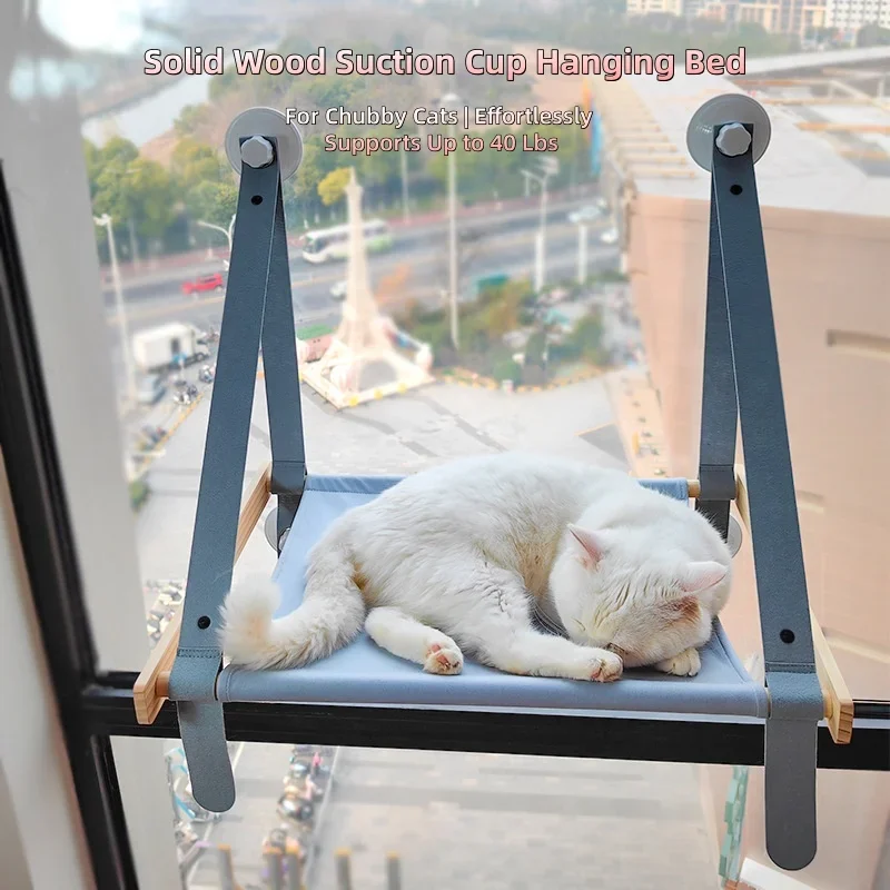 Solid Wood Cat Window Perch Triangular Suction Cup Cat Hammock Foldable Cat Bed for Indoor Cats 1005012463645288