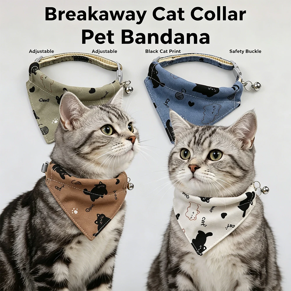 Adjustable Breakaway Cat Bandana Collar with Bell 1005012463887425