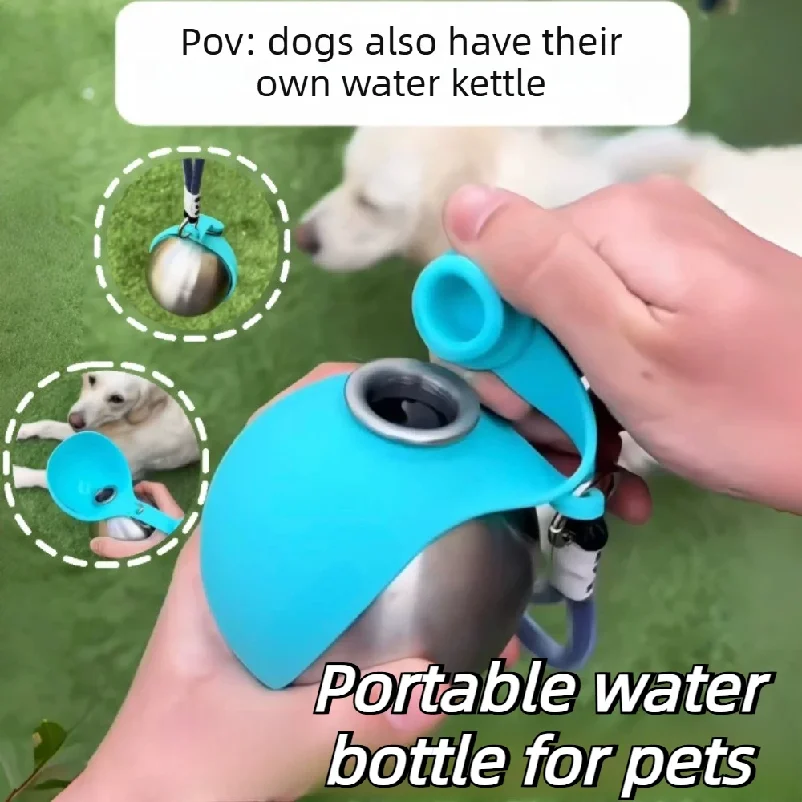 Dog Water Bottle with Removable Silicone Bowl, 285ml Stainless Steel Construction 1005012467045238