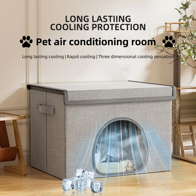 Cat Cooling Bed Portable Air Conditioner House Foldable Pet Igloo Nest with Ice Packs for Small 1005012468961978