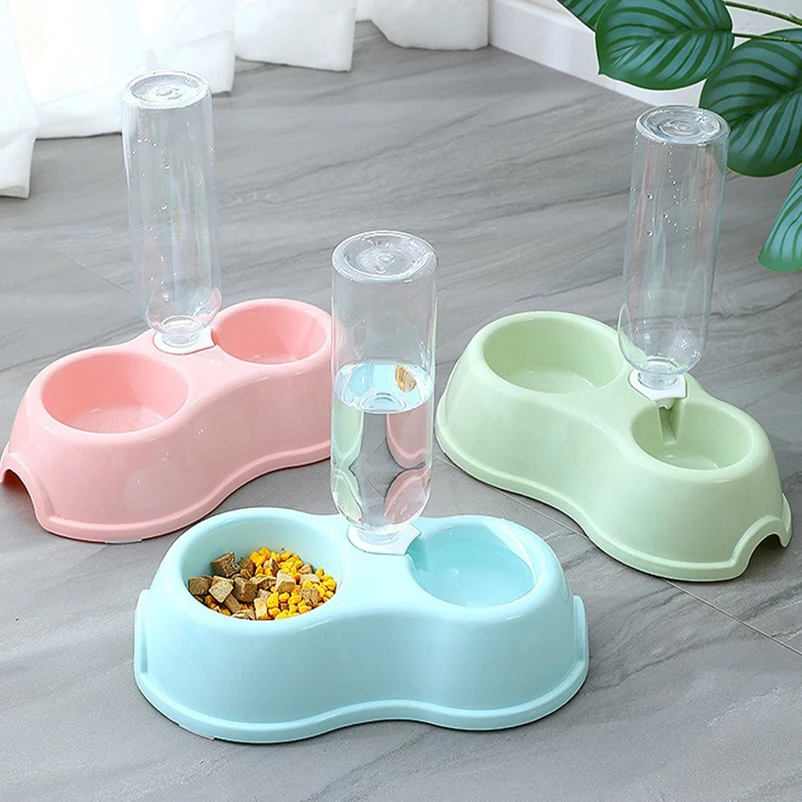 Pet Cat Bowl Automatic Feeder Water Dispenser Dog Food with Drinking Raised Stand Double Dish Bowls 1005012469913369