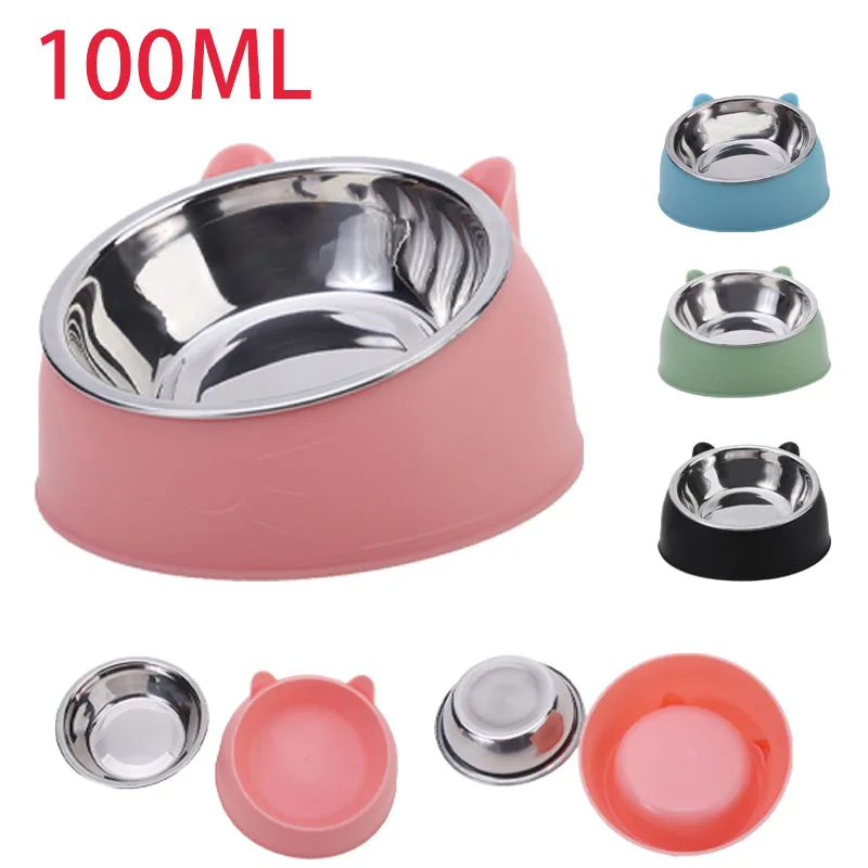 Cat Bowl Lovely Creative Inclined Kitten Puppy Food Feeding Bowls Stainless Steel Cats Drinking (1PC) 1005012470066150