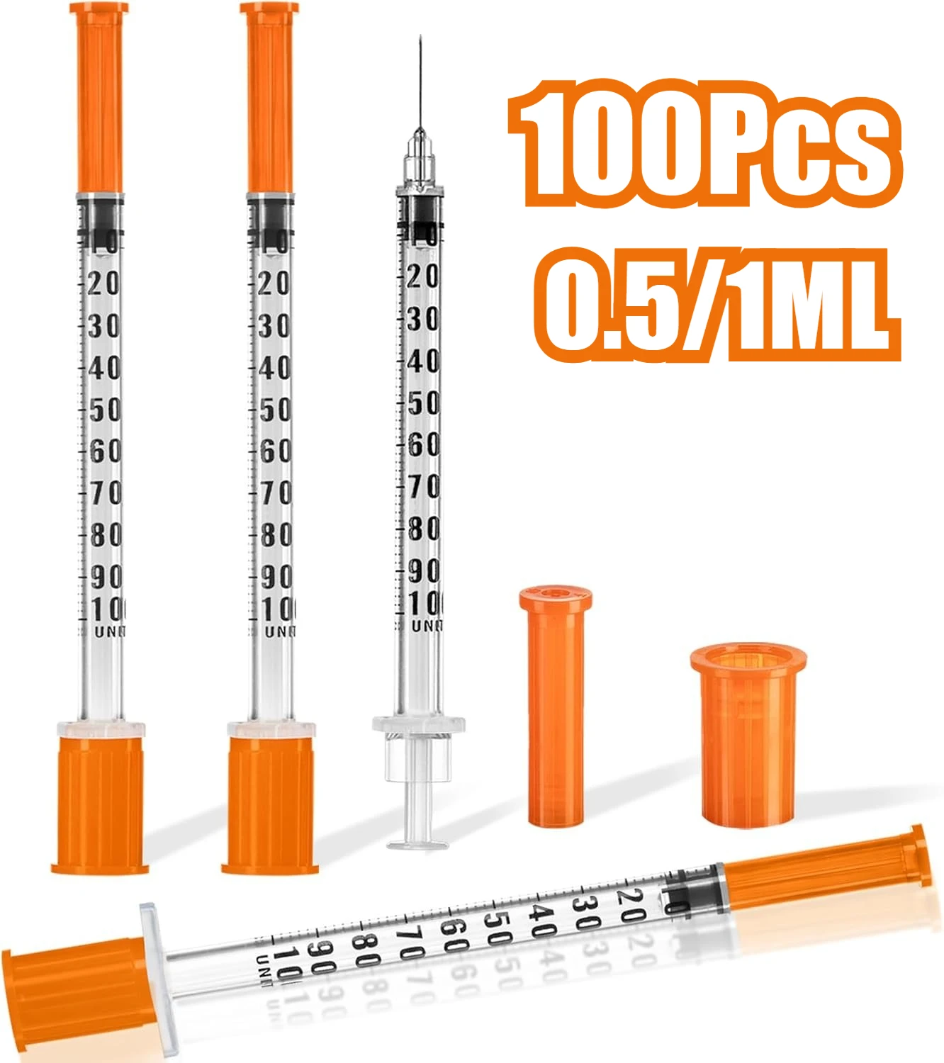 0.5/1ml Syringes with Needles Disposable Syringe Individually Wrapped Clear Accurate Scale (100Pcs) 1005012472403687
