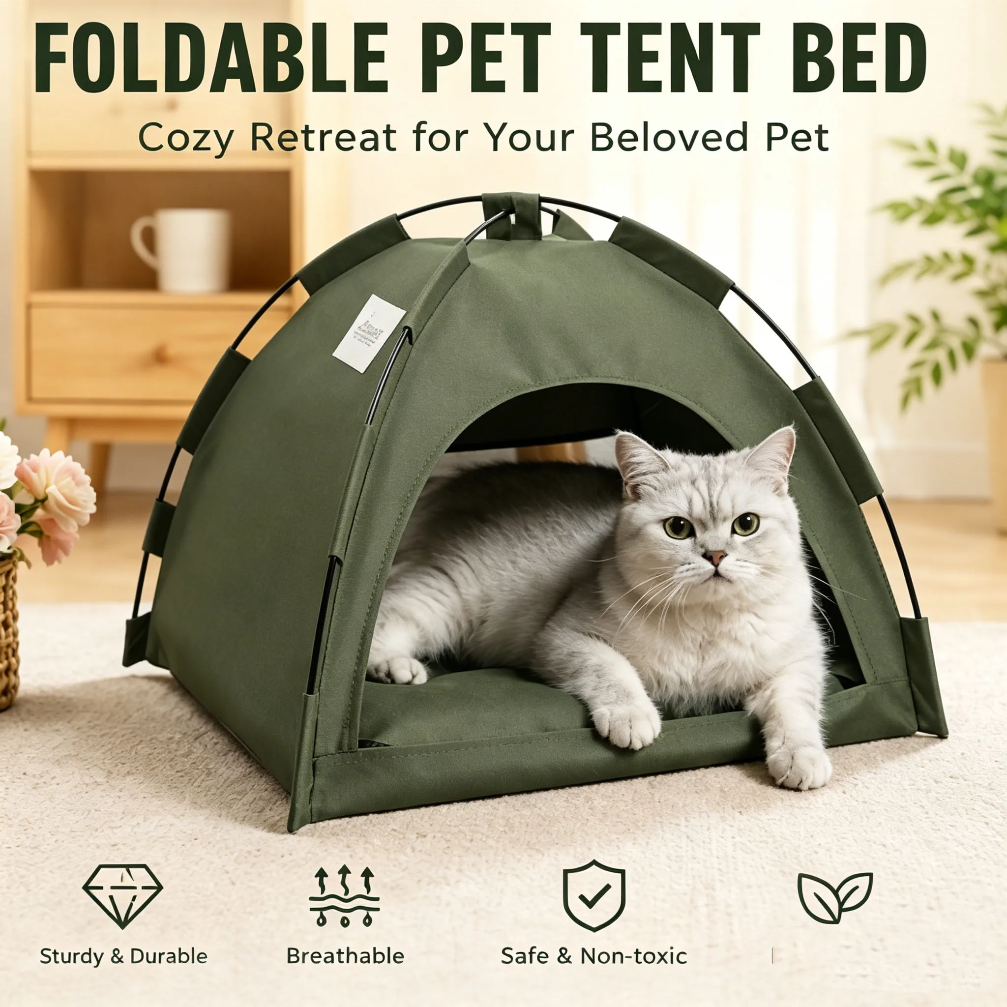 Foldable Pet Tent Bed Removable Cat Sofa Basket Canvas Semi-Enclosed Cat House Hut Cat Sleeping Bed 1005012472489716