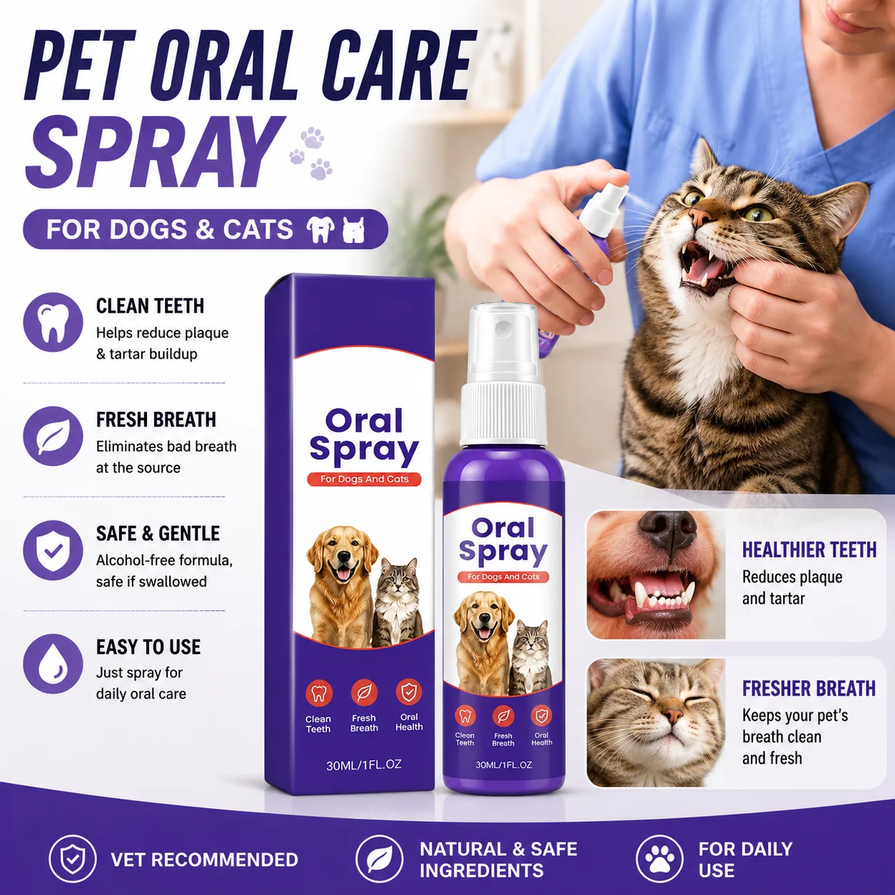 Pet Oral Care Spray for Dogs Cats Dental Breath Freshener 30ml Teeth Cleaner Oral Hygiene Spray Pet 1005012473913179