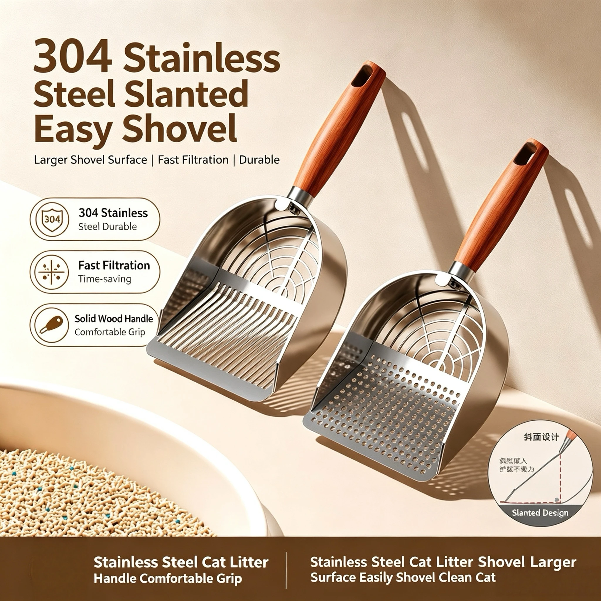 Stainless Steel Cat Litter Shovel, Fine Hole Thickened Long Handle Shovel 1005012474224032