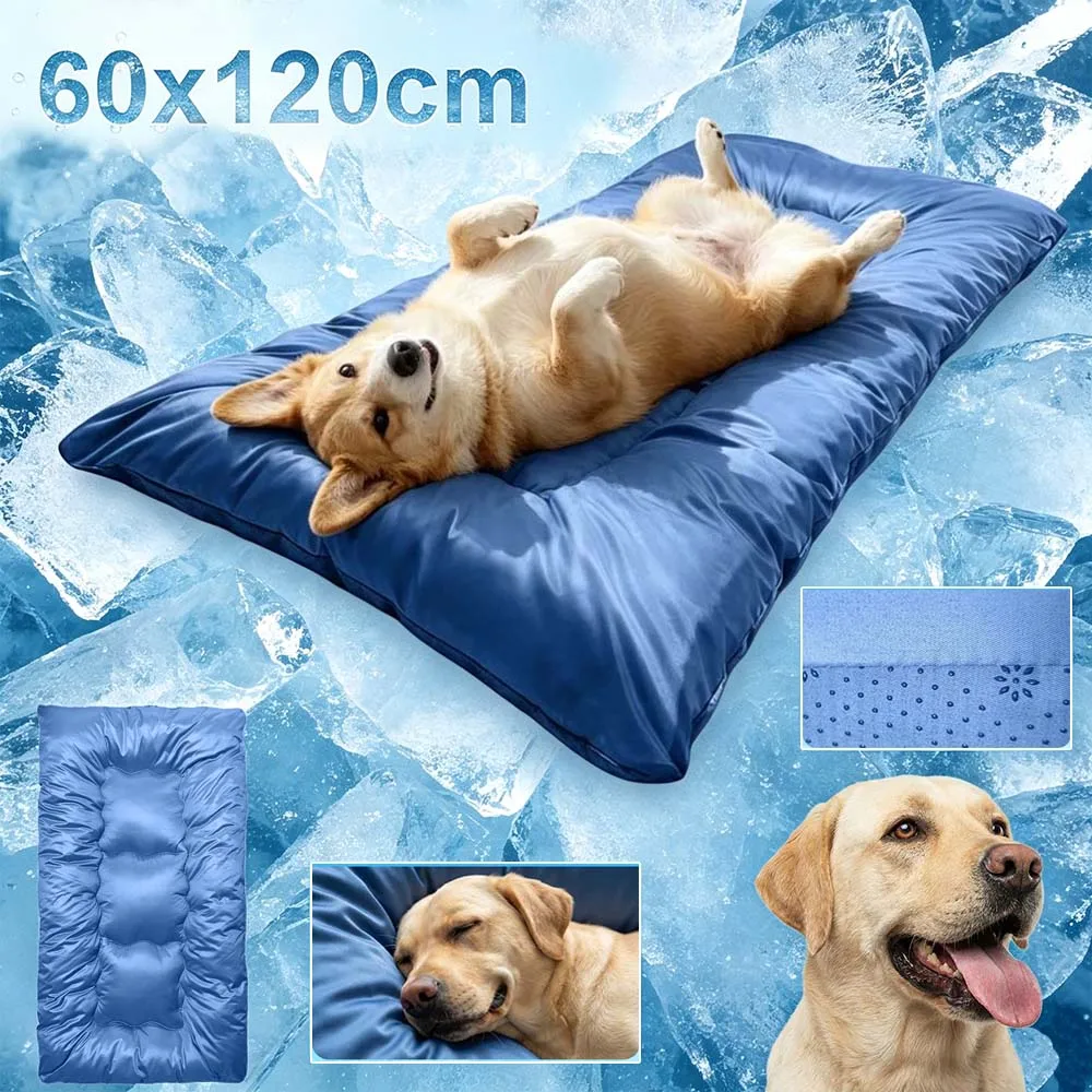 Summer Cooling Mat for Large Dogs Cats Ice Silk Pet Bed Breathable Foldable Washable Floor Pad (1PC) 1005012474467939