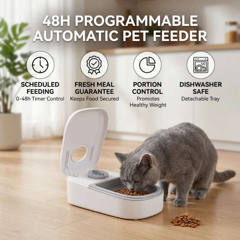 Automatic Cat Feeder Timed Pet Food Dispenser for Wet Dry Food 48 Hour Timed Smart Pet Feeder 1005012476270993