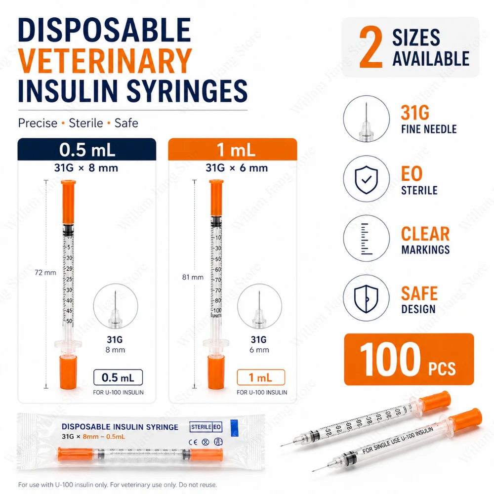 Plastic Insulin Syringe Disposable Sterile Tool 0.5ml /1ml Sizes with Orange Capped Needles 1005012476538283