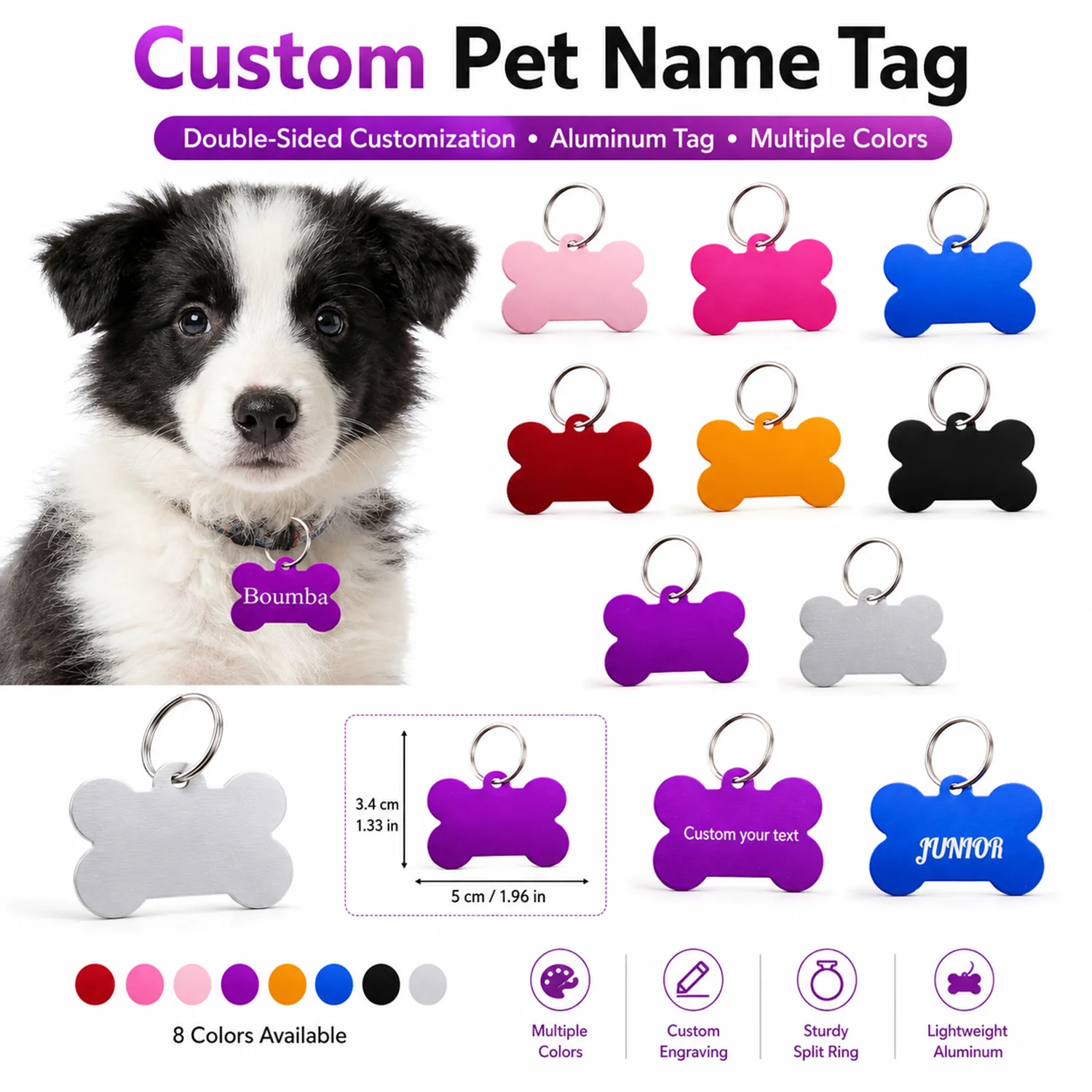 Bone Shaped Custom Name Dog Tag Personalized Name Pets ID Tag Laser Engraving Number Anti-Lost 1005012477690841