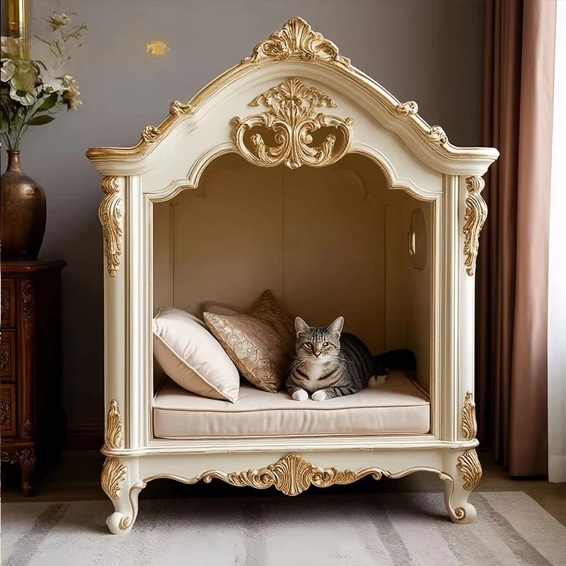 Solid Wood Carved Cat and Dog House Luxury Dog Kennel European Style Pet Villa Waterproof 1005012477924365