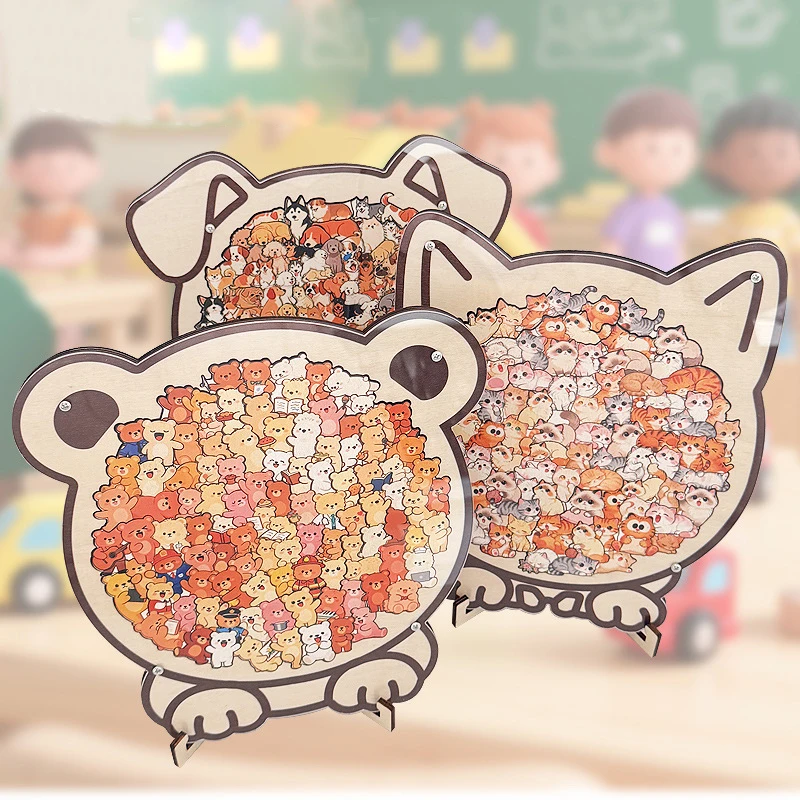 Wooden Animal Jigsaw Puzzle with Frame Cat Dog Bear Shaped Puzzle for Kids Adults Educational 1005012478213515
