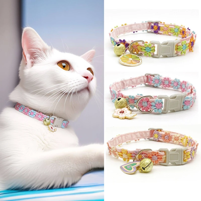 Cat Collar with Bell Adjustable Kitten Collars Bell Ring Necklace Sweet Pet Scarf Kitty Puppy Photo 1005012479607233