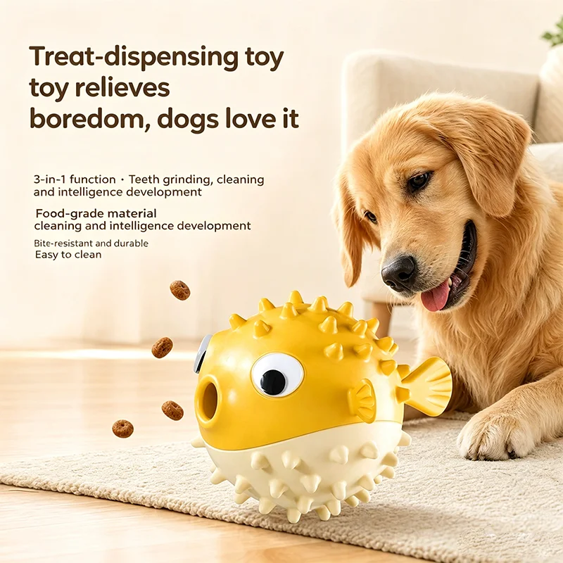 Bouncing Fish Built in Bell Pet Toy Treat Dispensing Chew Ball Molar Interactive Play Toy for Puppy 1005012480369904