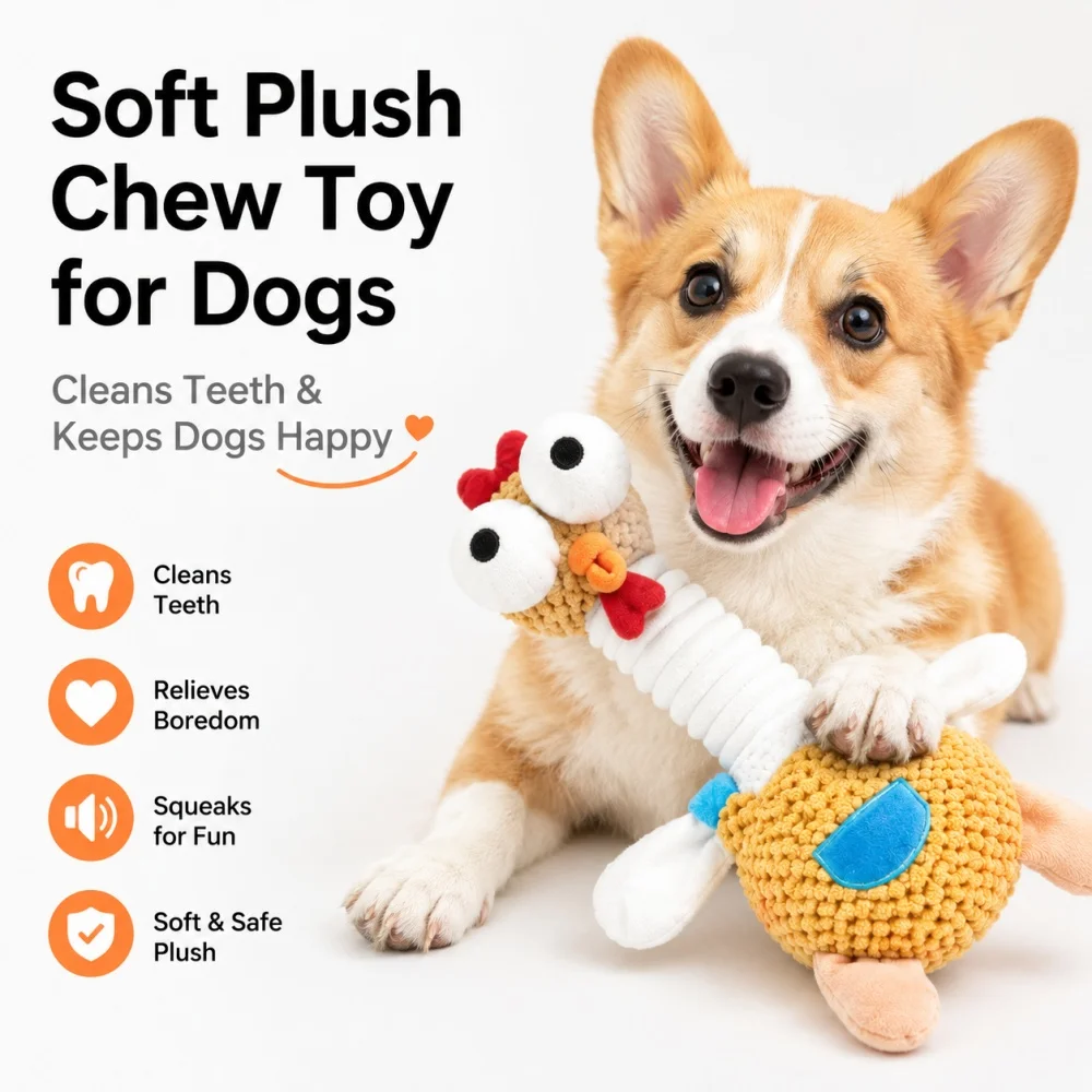 Squeaky Chicken Dog Toy Interactive Plush Chew Toy for Small Medium Dogs Teeth Cleaning & Boredom 1005012480639623
