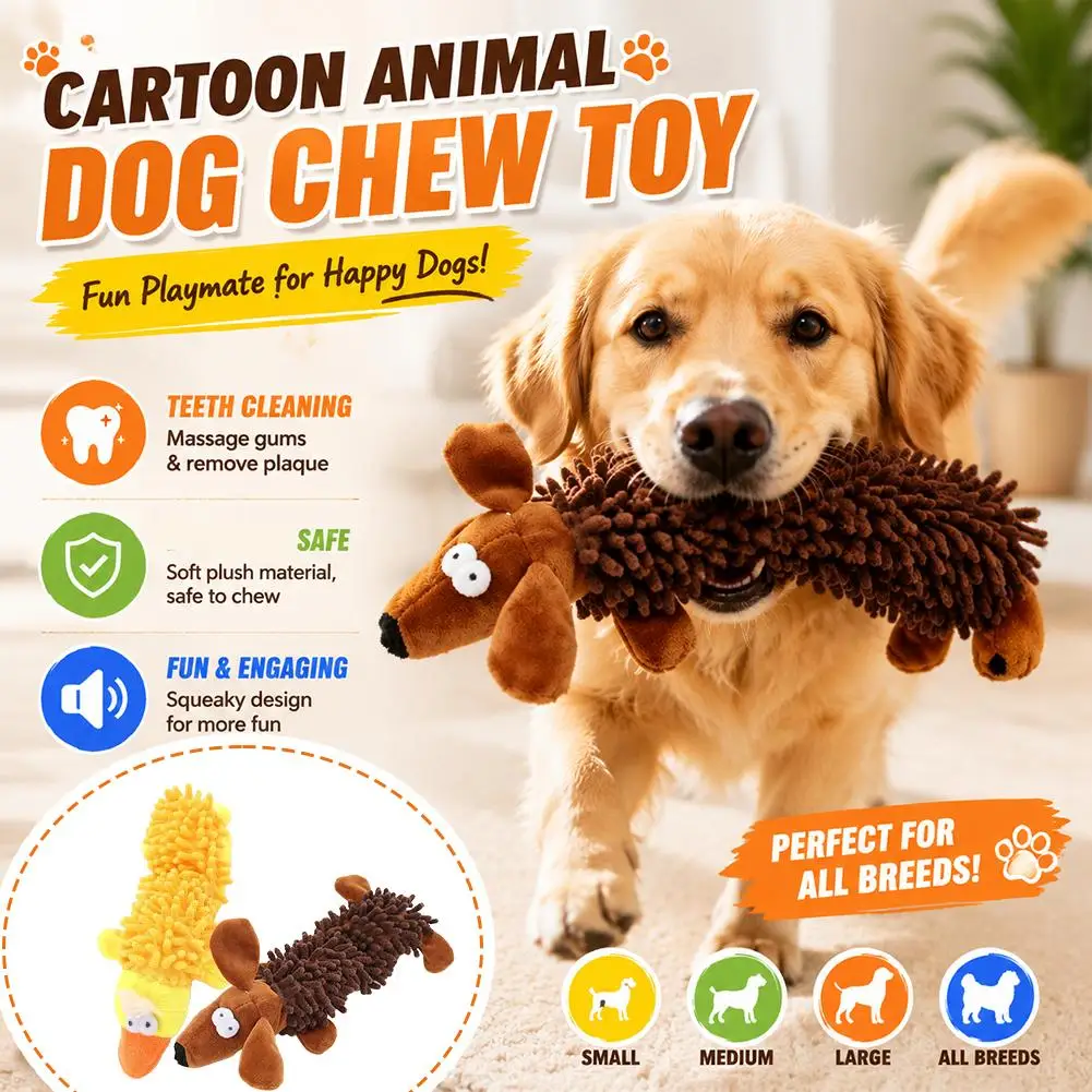 Cartoon Animal Squeaky Dog Chew Toy Soft Plush Teething Toy for Puppies & Small/Medium Dogs 1005012481429570