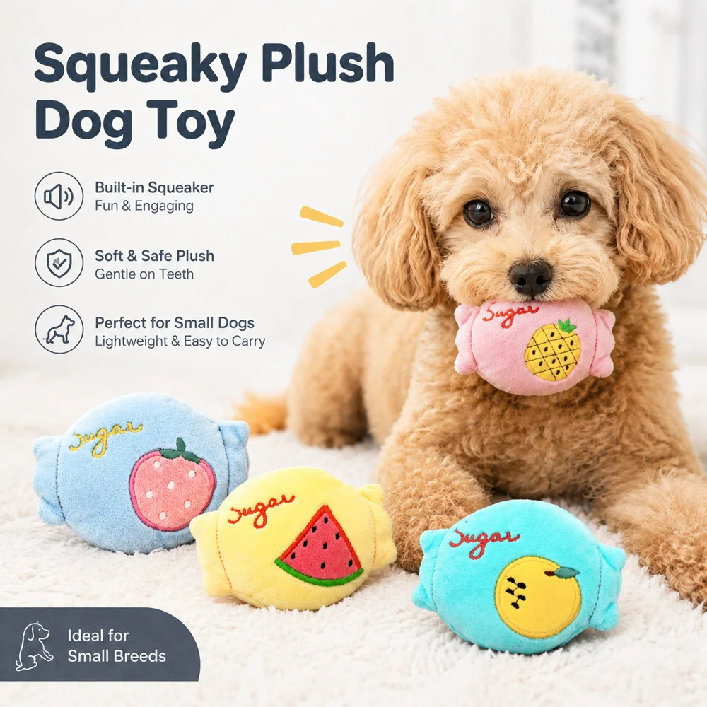 Cute Fruit Candy Plush Dog Toy with Squeaker Soft Washable Puppy Bite Toy Interactive Fetch Toy 1005012482303149