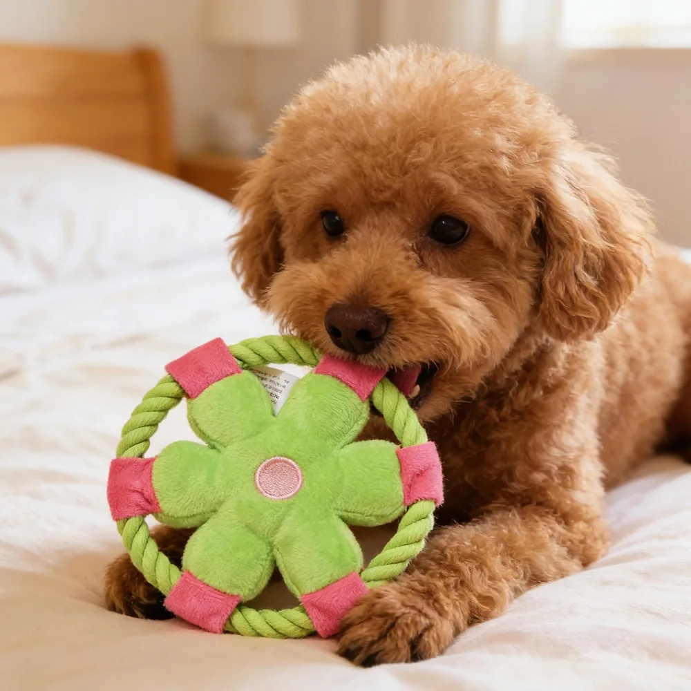 Cartoon Flower Cotton Rope Frisbee Dog Chew Teething Sound Pet Interactive Toy 1005012483904819