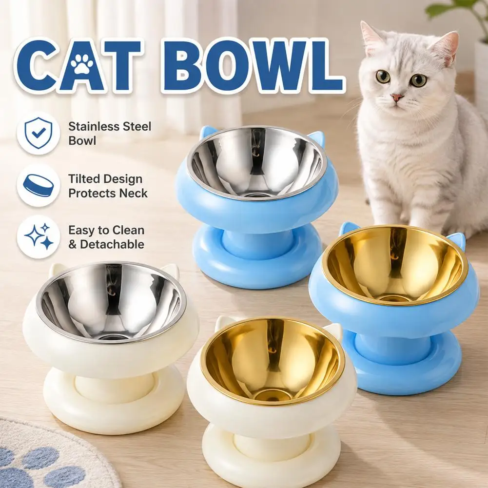 Stainless Steel Cat Bowl Detachable Pet Feeding Dish Cute Semi-Circular Food and Water Bowl 1005012484798597