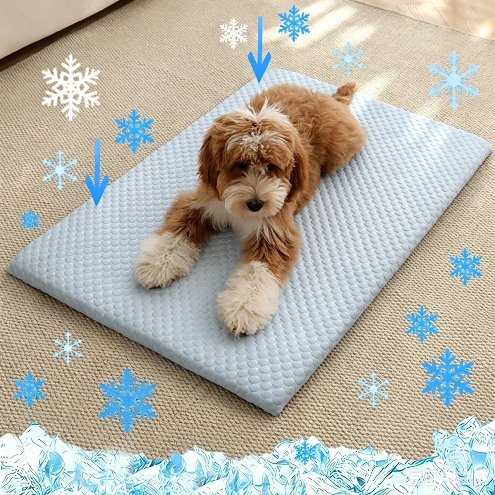 New Summer Ice Silk Cooling Pet Mat Thick Breathable Dog Bed Pad Non-Slip Washable Sheet for Medium 1005012485396587