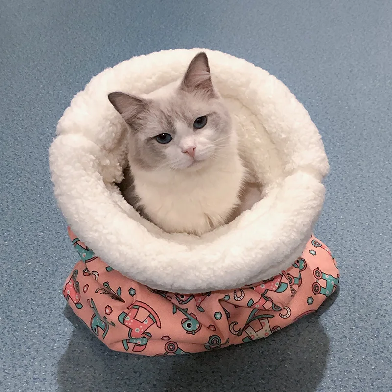 Soft Cuddly Cat Sleeping Bag Fluffy Feel Thickened Pet Pocket Quilt Bed Warm Nest for Kitten Puppy 1005012486324807