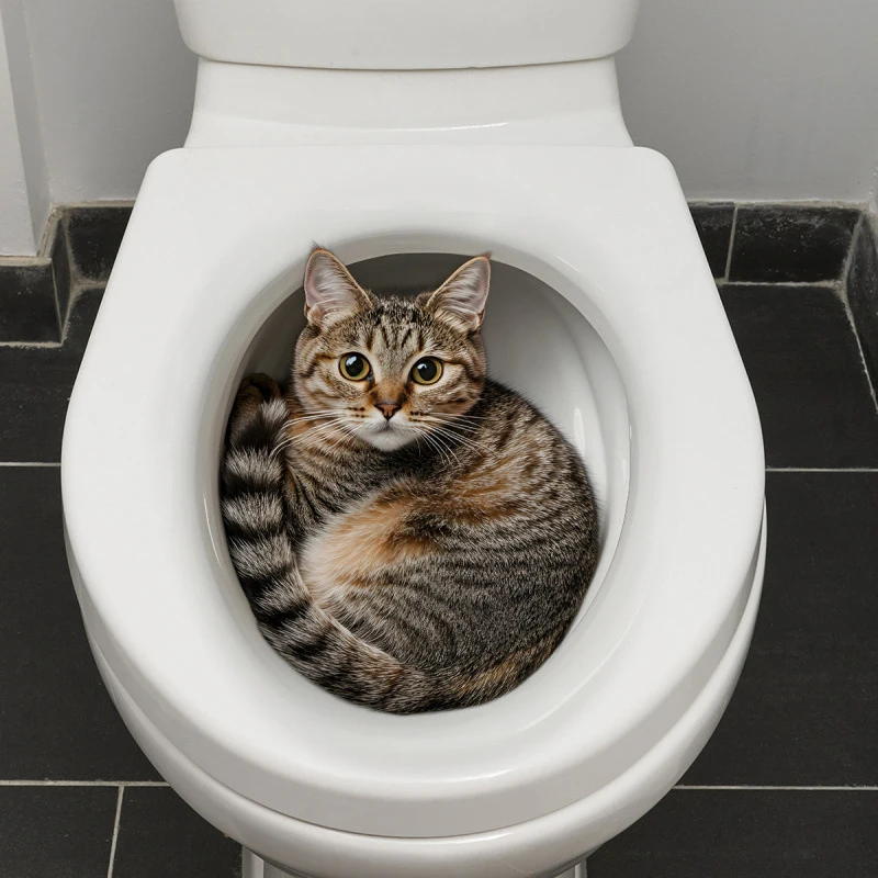 Funny Cat Toilet Sticker 3D Bathroom Cover Wall Stickers Animal Wc Accessories Home Decoration Gift 1005012486362079