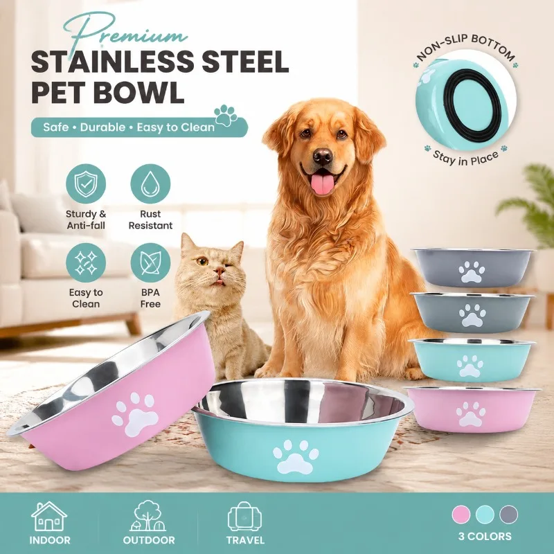 Non-Slip Pet Bowl Cute Paw Print Dog Cat Food Water Anti-Skid Puppy Kitten Feeding Dish Basin 1005012487939727