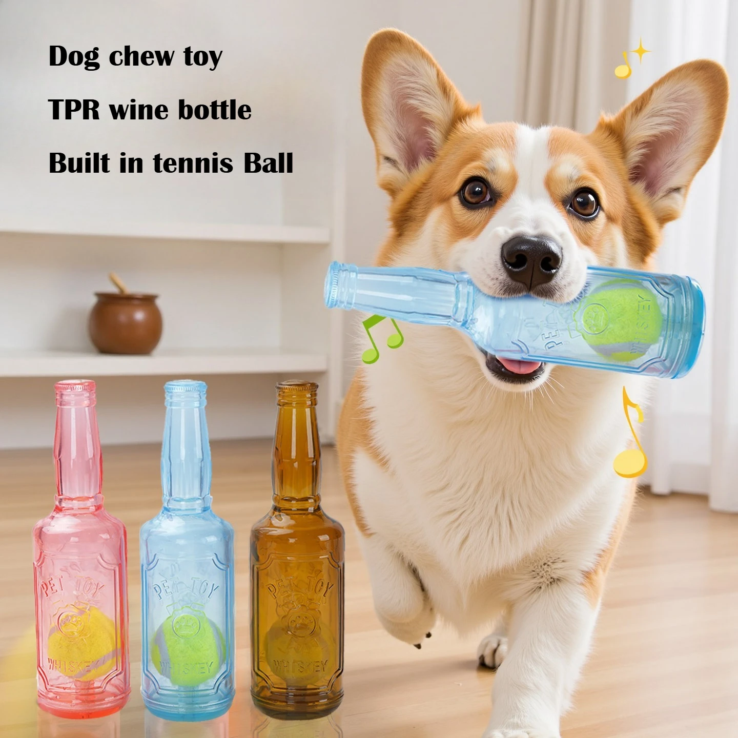 Dog Chew Toy with Squeaker, Silicone Beer Bottle with Tennis Ball, Anti-Bite Puppy Toy 1005012488207107