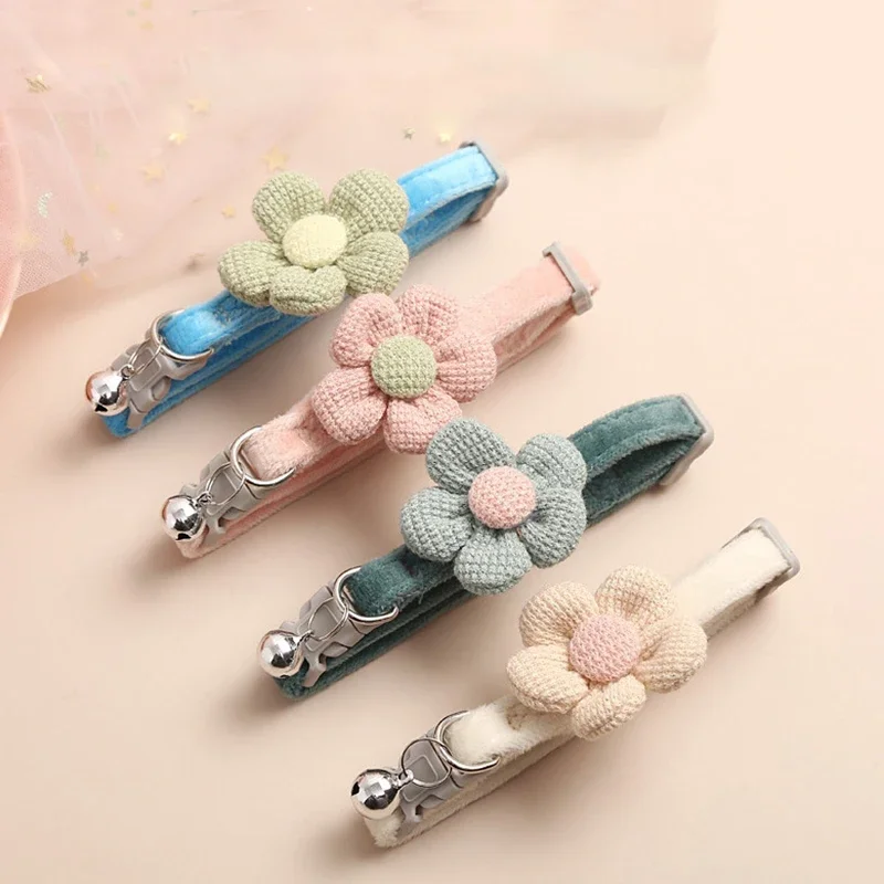 Cat Bell Collar Colorful Adjustable Sweat Cute Cartoon Pet Collar Sun Flower Bowtie Soft Polyester 1005012490319235