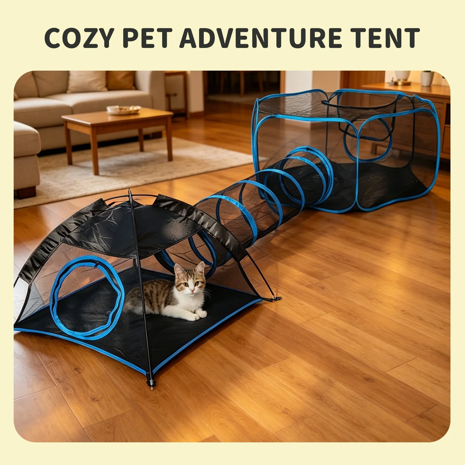 Portable Mesh Pet Fence Playhouse Multi-Animal Cage with Tunnel Indoor Outdoor Easy Setup (3 In-1) 1005012490502201